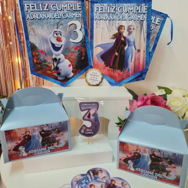 Pack de Cumpleaños Frozen Vela Banderín y 10 cajas