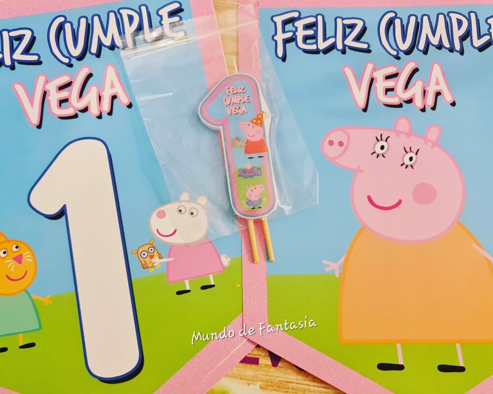 Pack Fiesta de Cumpleaños Vela y banderín cumpleaños Peppa Pig