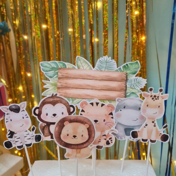 Topper para tartas de cumpleaños personalizados Animales de la Selva 7 uds