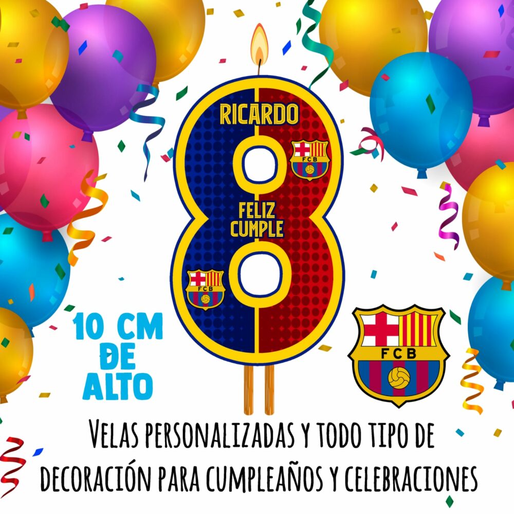 Velas de Cumpleaños FC Barcelona Personalizadas - Mundo de Fantasia Eventos